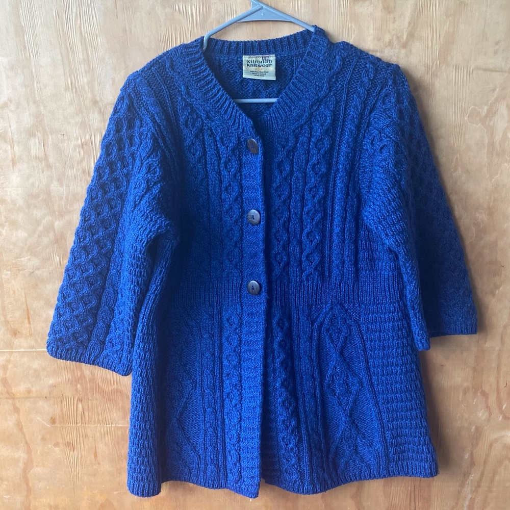 Kilronan Knitwear Merino Wool Blue Cardigan